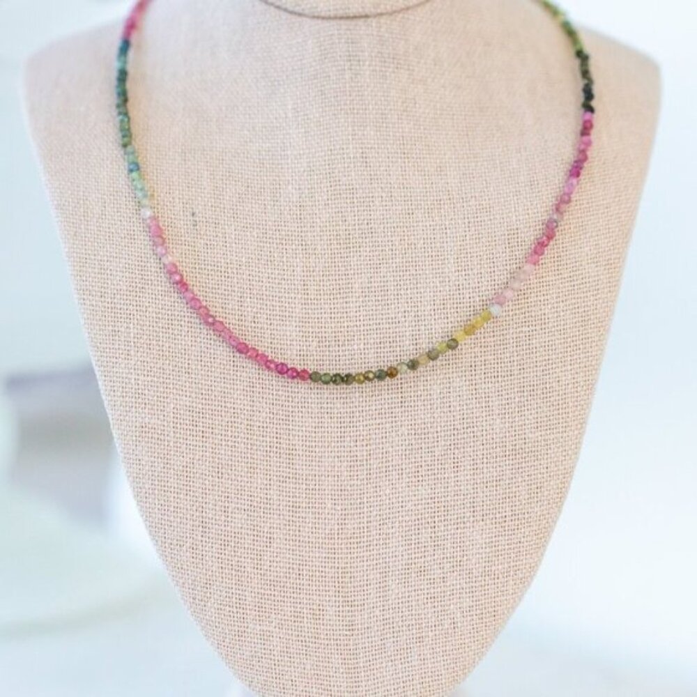 Watermelon Tourmaline Dainty Beaded Necklace Colorful Stacking Necklace PRETTY - Picture 9 of 12